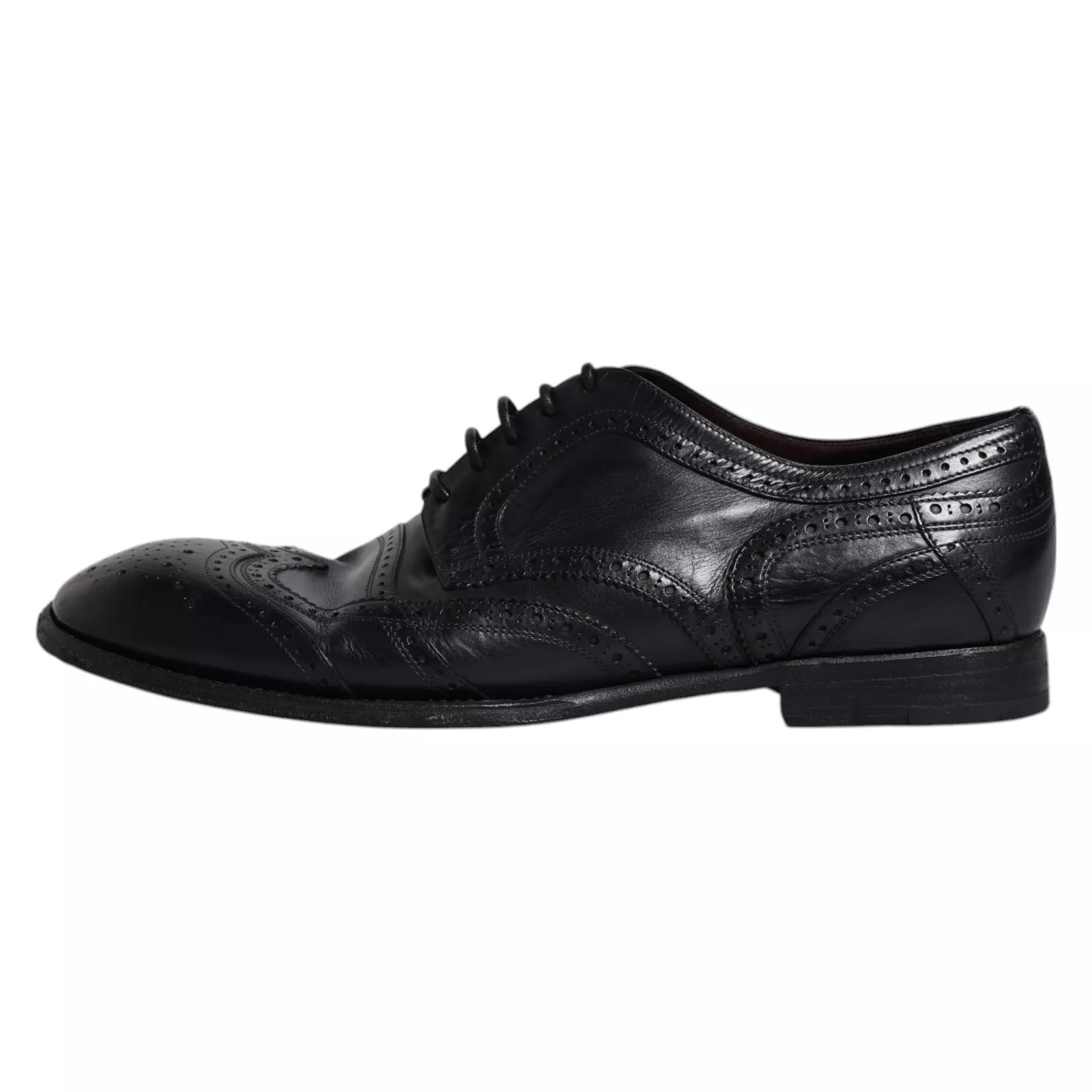 Chaussures Derby Wingtip en cuir bleu foncé de Dolce & Gabbana, chaussures formelles élégantes pour homme.
