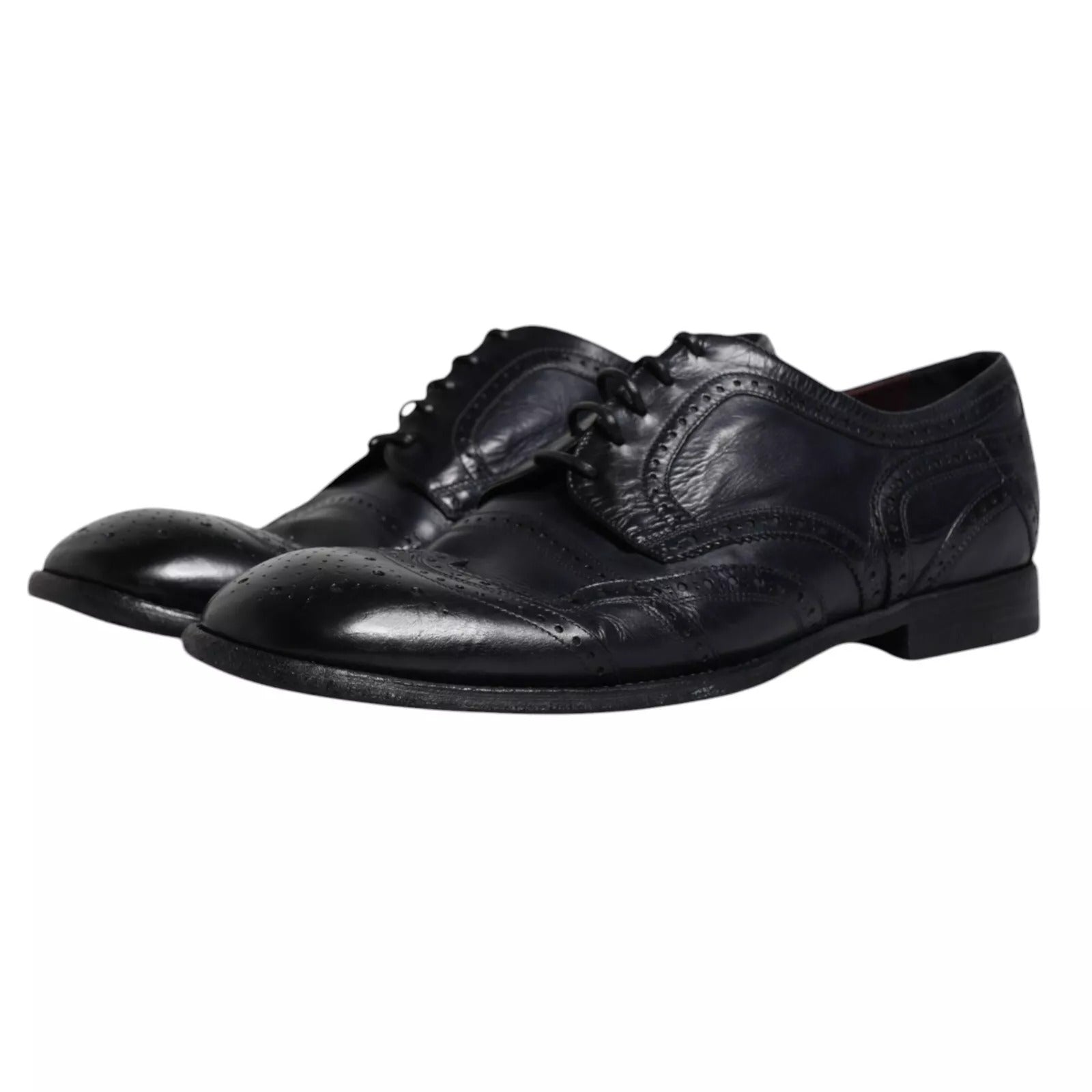 Chaussures derby en cuir bleu foncé Dolce & Gabbana avec détails wingtip pour homme, chaussures formelles élégantes.