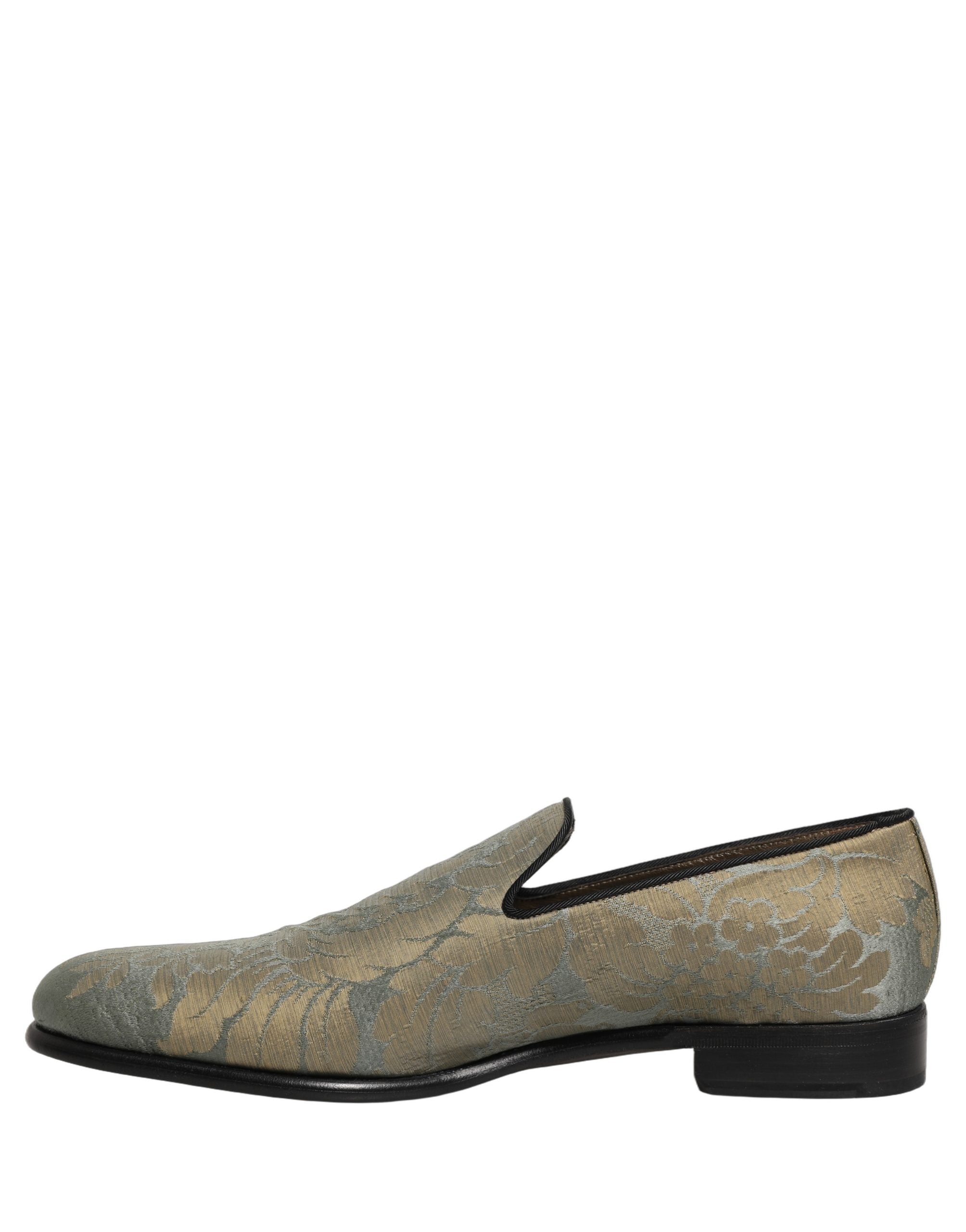 Chaussures mocassins Dolce & Gabbana en jacquard floral doré, bout en slip-on, élégantes et confortables.