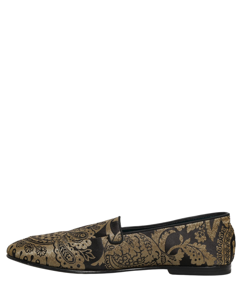 Chaussures mocassins Dolce & Gabbana en jacquard or et cuir, slip-on élégants pour homme.