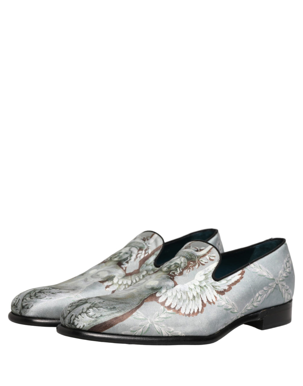 Mocassins pour hommes Dolce & Gabbana gris en velours avec motif baroque Angel, style élégant et luxueux.