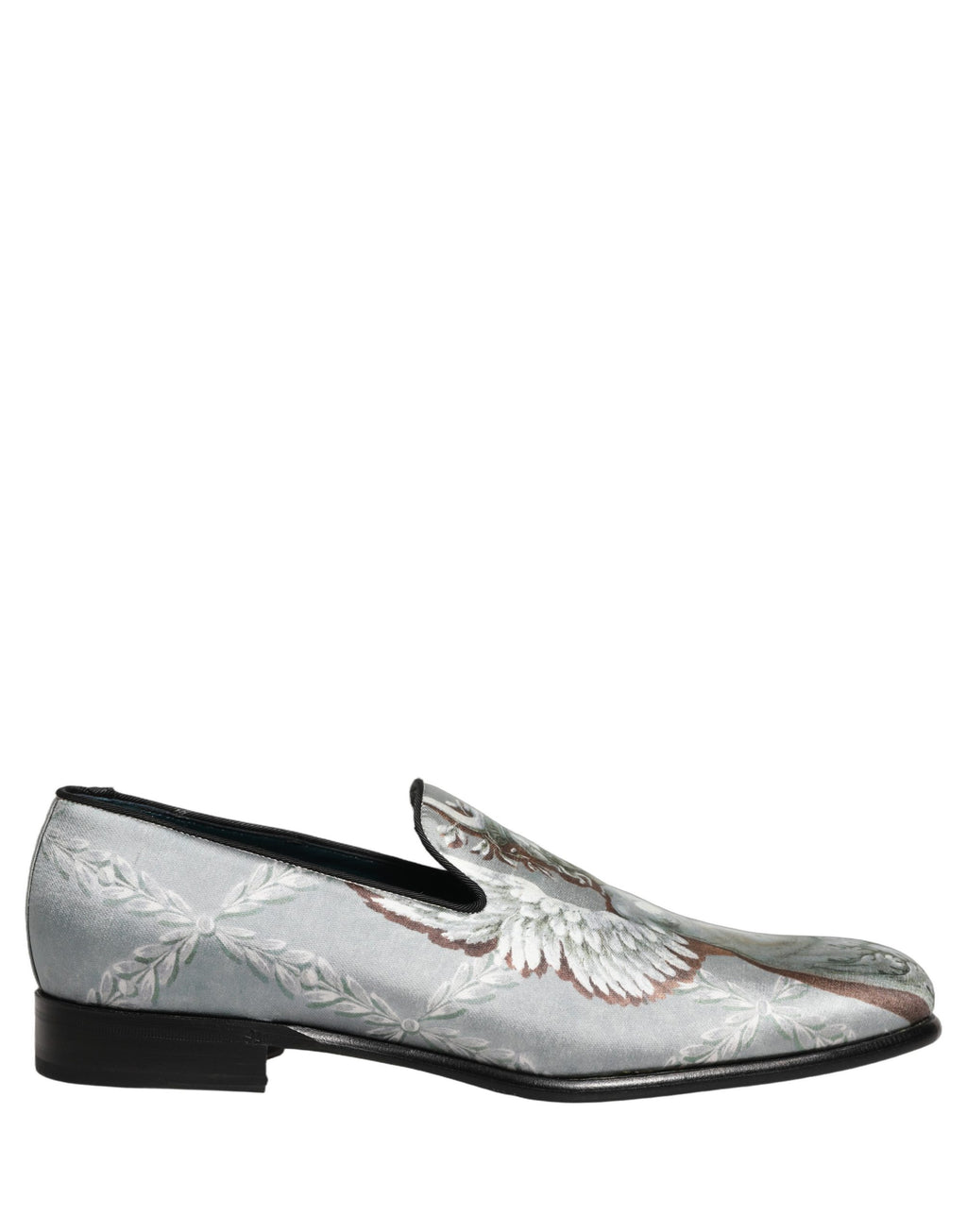 Chaussures homme Dolce & Gabbana en velours gris avec motif baroque angel, loafers élégants et sophistiqués.