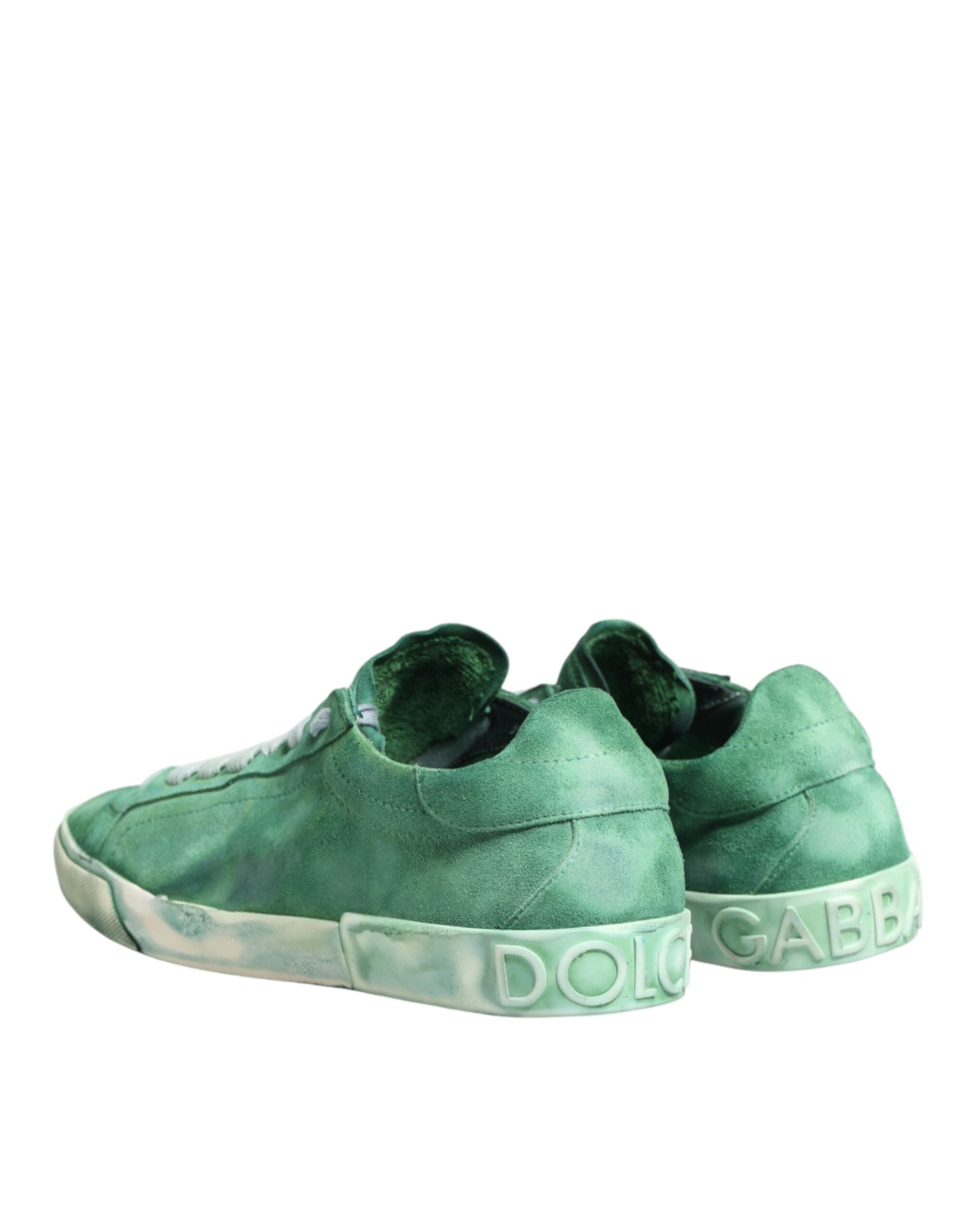 Chaussures sneakers basses Dolce & Gabbana en daim vert avec logo DG sur la semelle, style décontracté et tendance.