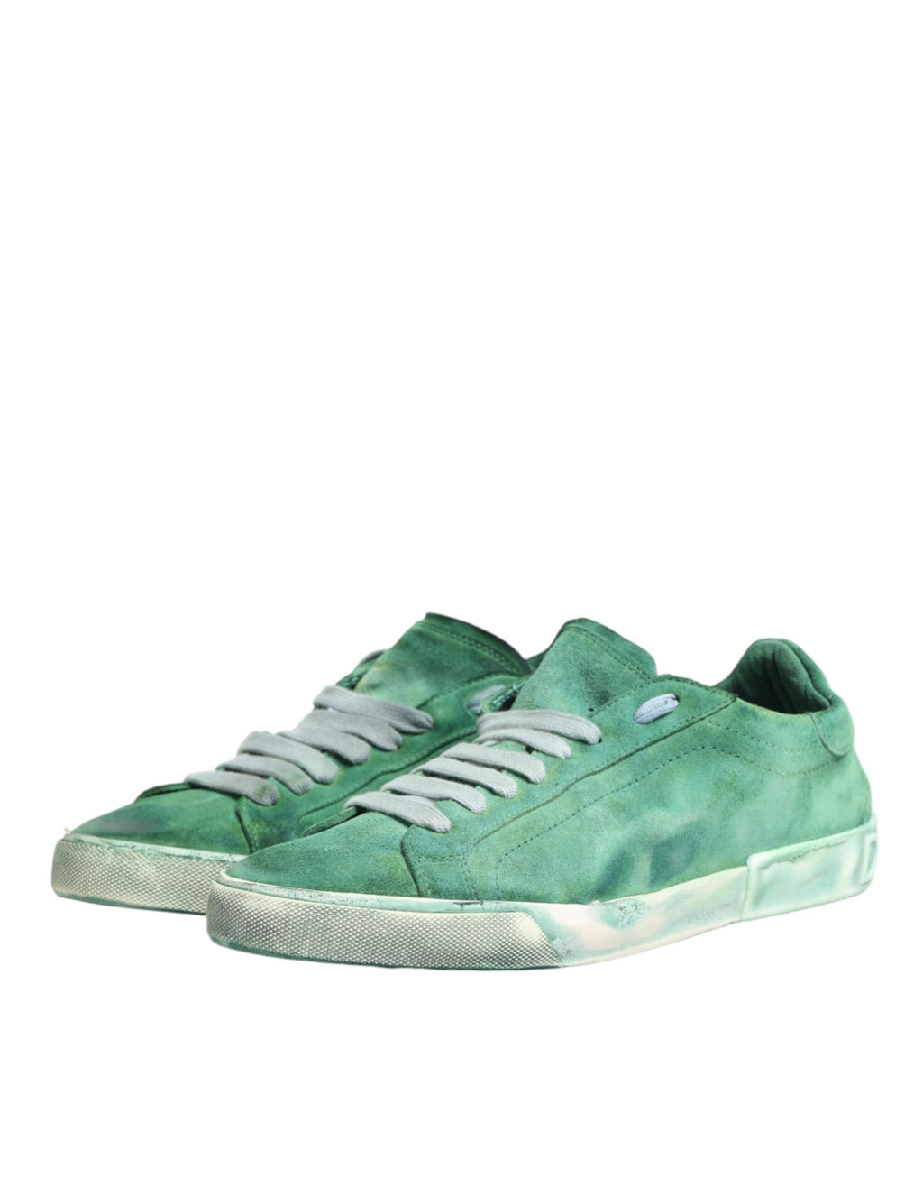Chaussures basses Dolce & Gabbana en daim vert avec logo DG sur la semelle, sneakers élégants et décontractés.