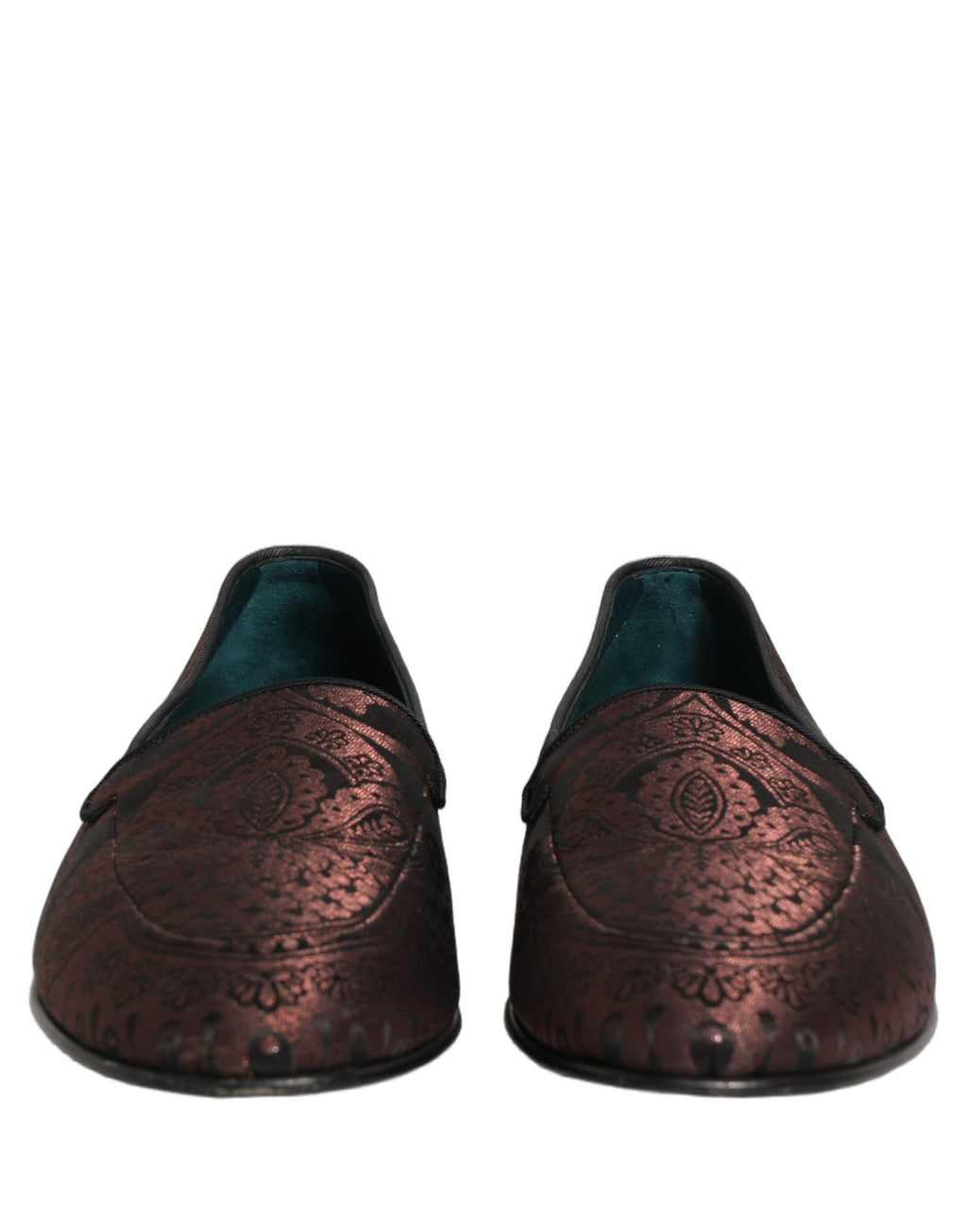 Chaussures mocassins Dolce & Gabbana en jacquard bordeaux et cuir, style slip-on élégant et confortable.