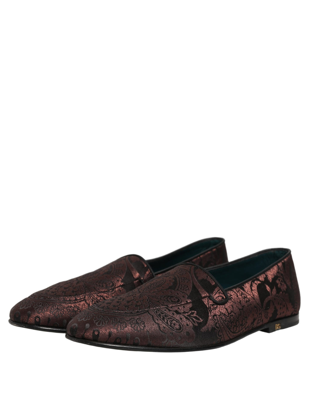 Chaussures mocassins Dolce & Gabbana en jacquard marron avec détails en cuir, style slip-on élégants pour homme.