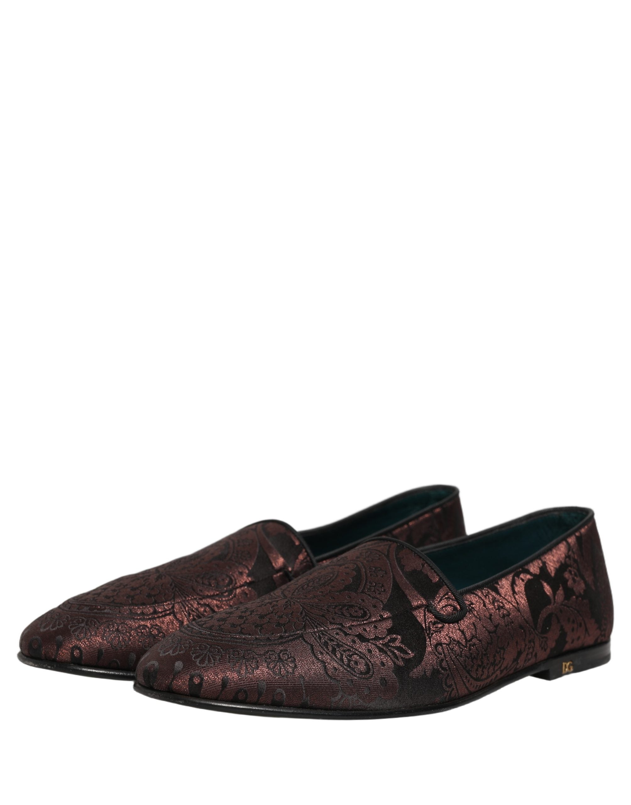 Chaussures mocassins Dolce & Gabbana en jacquard marron avec détails en cuir, style slip-on élégants pour homme.