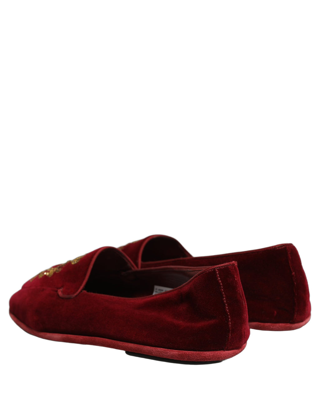 Chaussures mocassins en velours bordeaux Dolce & Gabbana avec broderie de couronne, style élégant et sophistiqué.