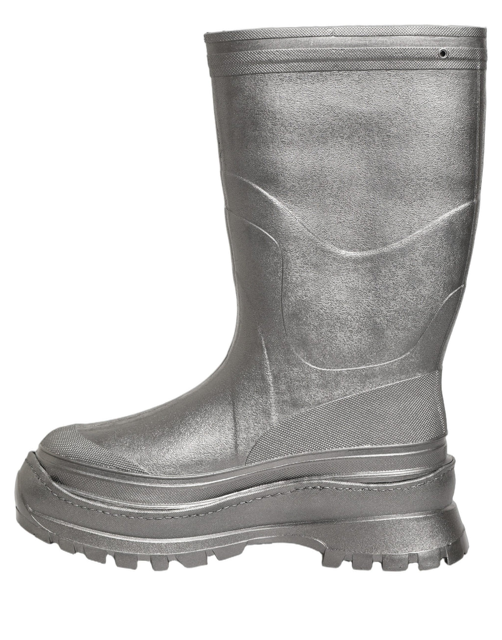 Bottes de pluie pour homme Dolce & Gabbana en métal argenté, style pull-on, chaussures imperméables élégantes.
