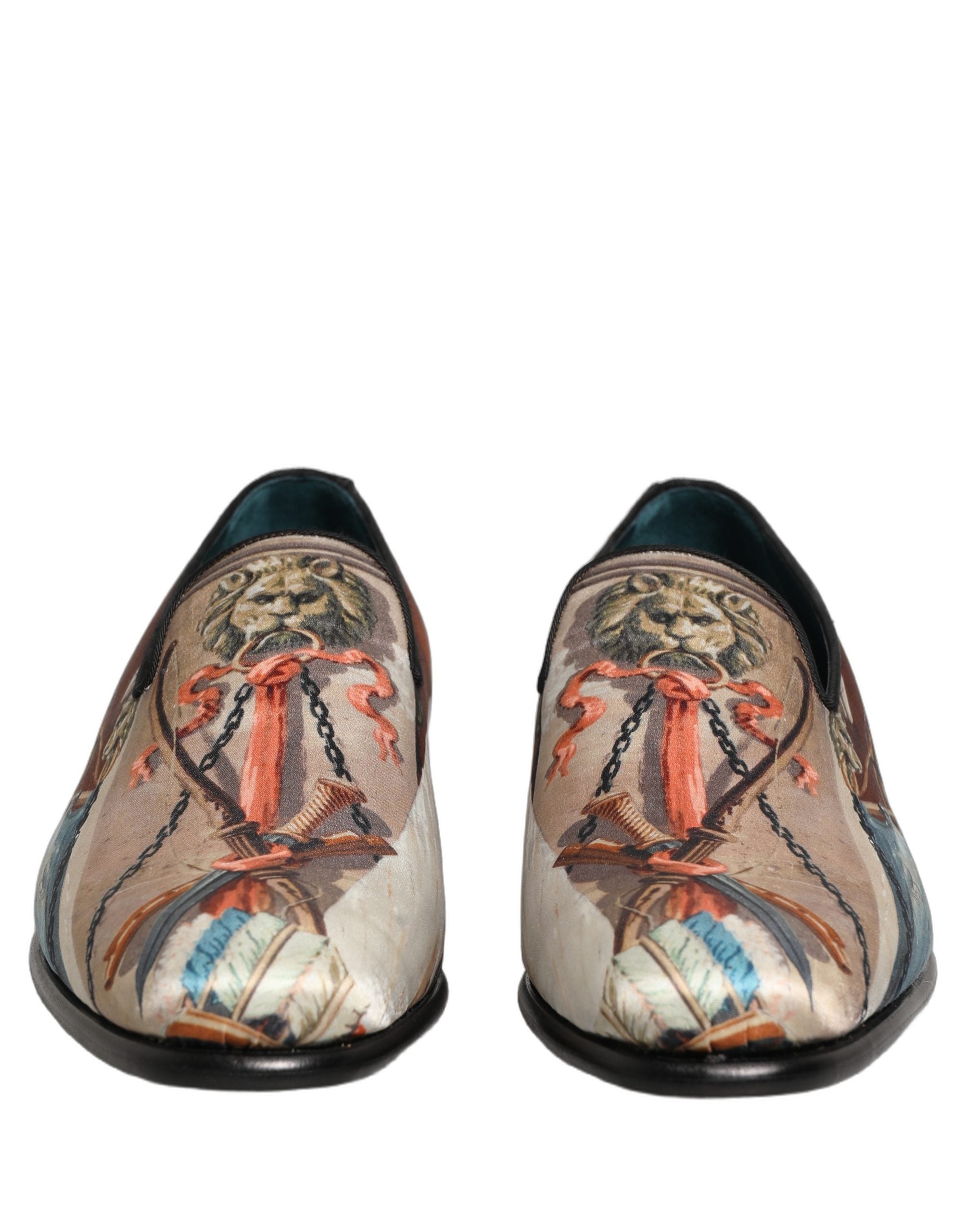 Chaussures slip-on Dolce & Gabbana Lion imprimé multicolore, mocassins élégants avec motif lion pour femme.