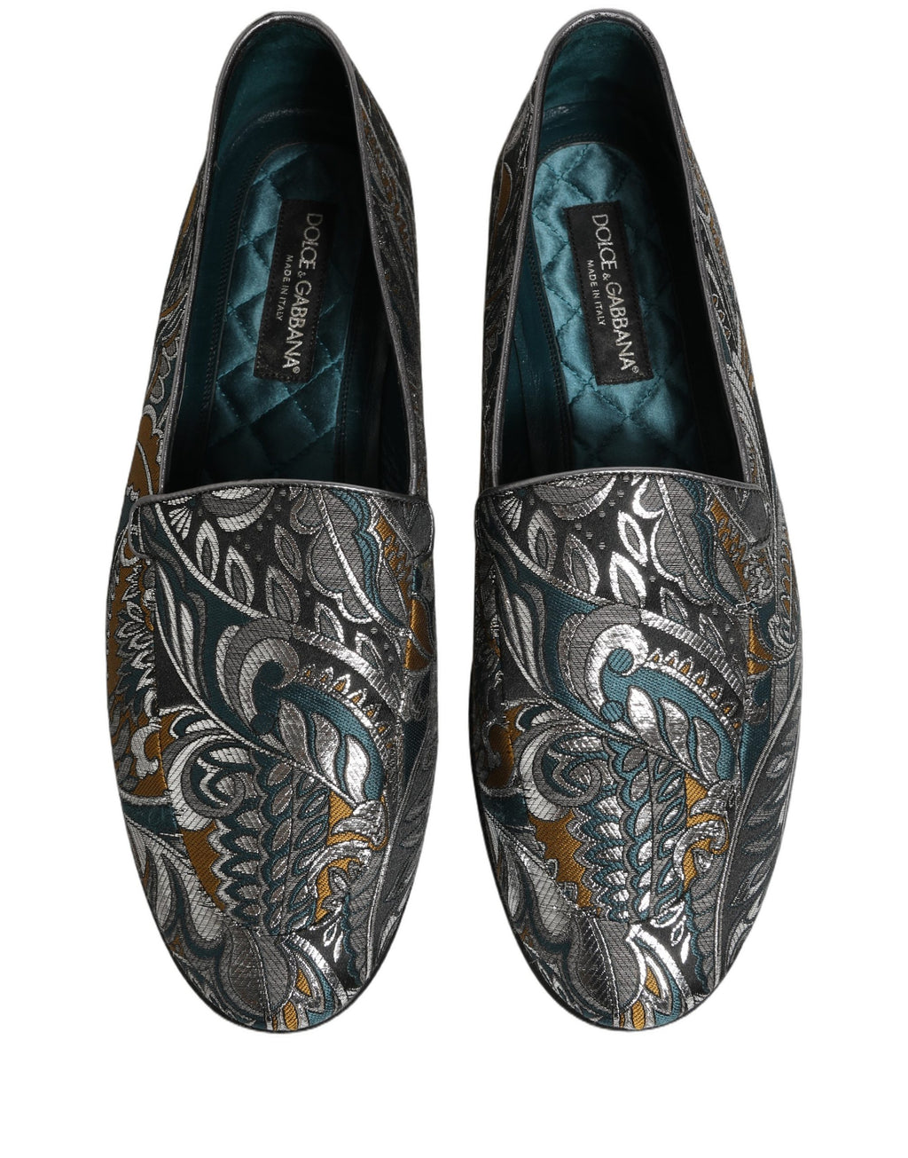 Mocassins homme Dolce & Gabbana en brocart multicolore à motif cachetée paisley, élégants et sophistiqués.