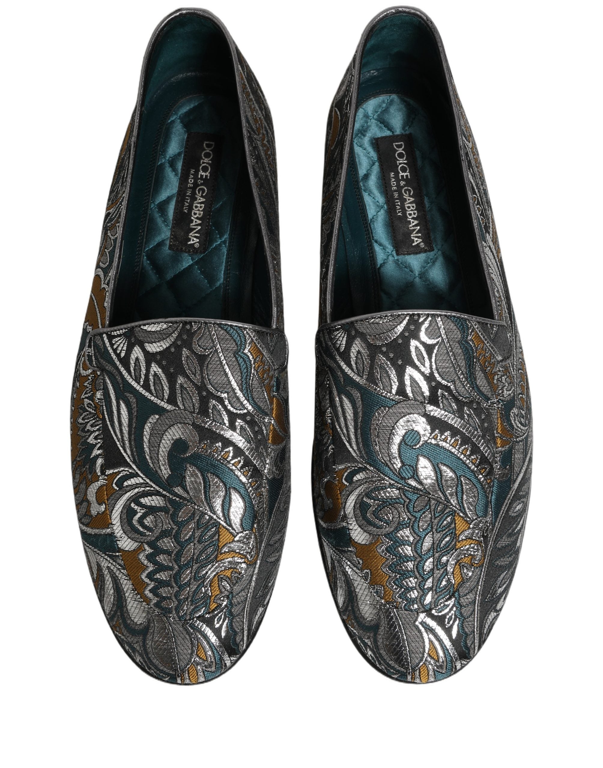 Mocassins homme Dolce & Gabbana en brocart multicolore à motif cachetée paisley, élégants et sophistiqués.