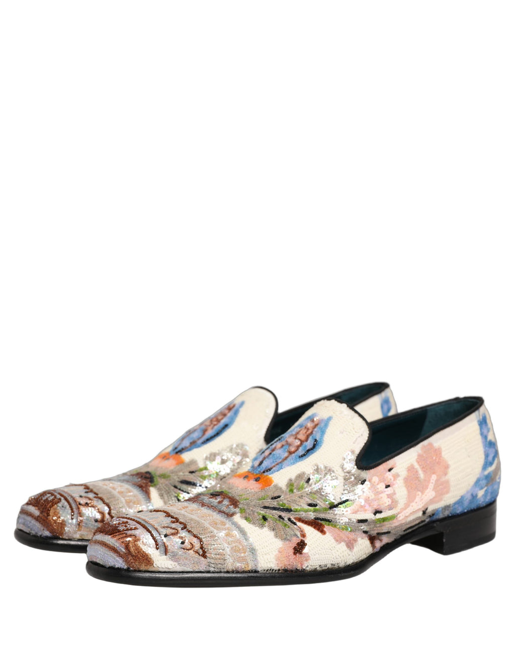 Mocassins Dolce & Gabbana à sequins multicolores brodés, chaussures élégantes et sophistiquées pour femmes.