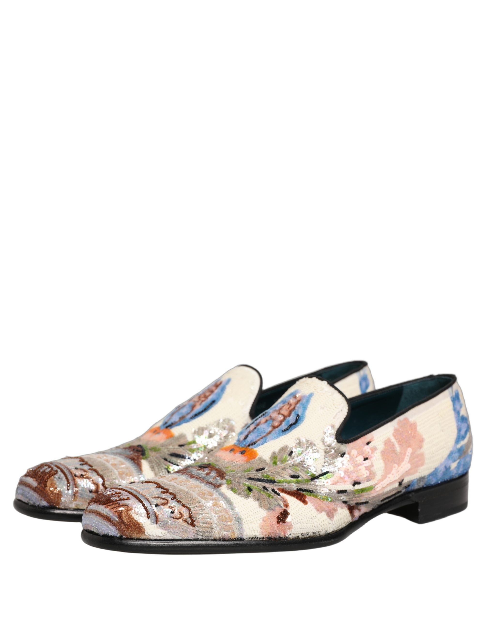 Mocassins Dolce & Gabbana à sequins multicolores brodés, chaussures élégantes et sophistiquées pour femmes.