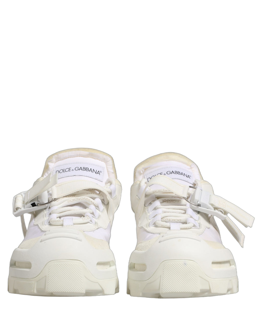 Chaussures sneakers basses blanches Dolce & Gabbana Airmaster Panelled pour hommes, vue de face.
