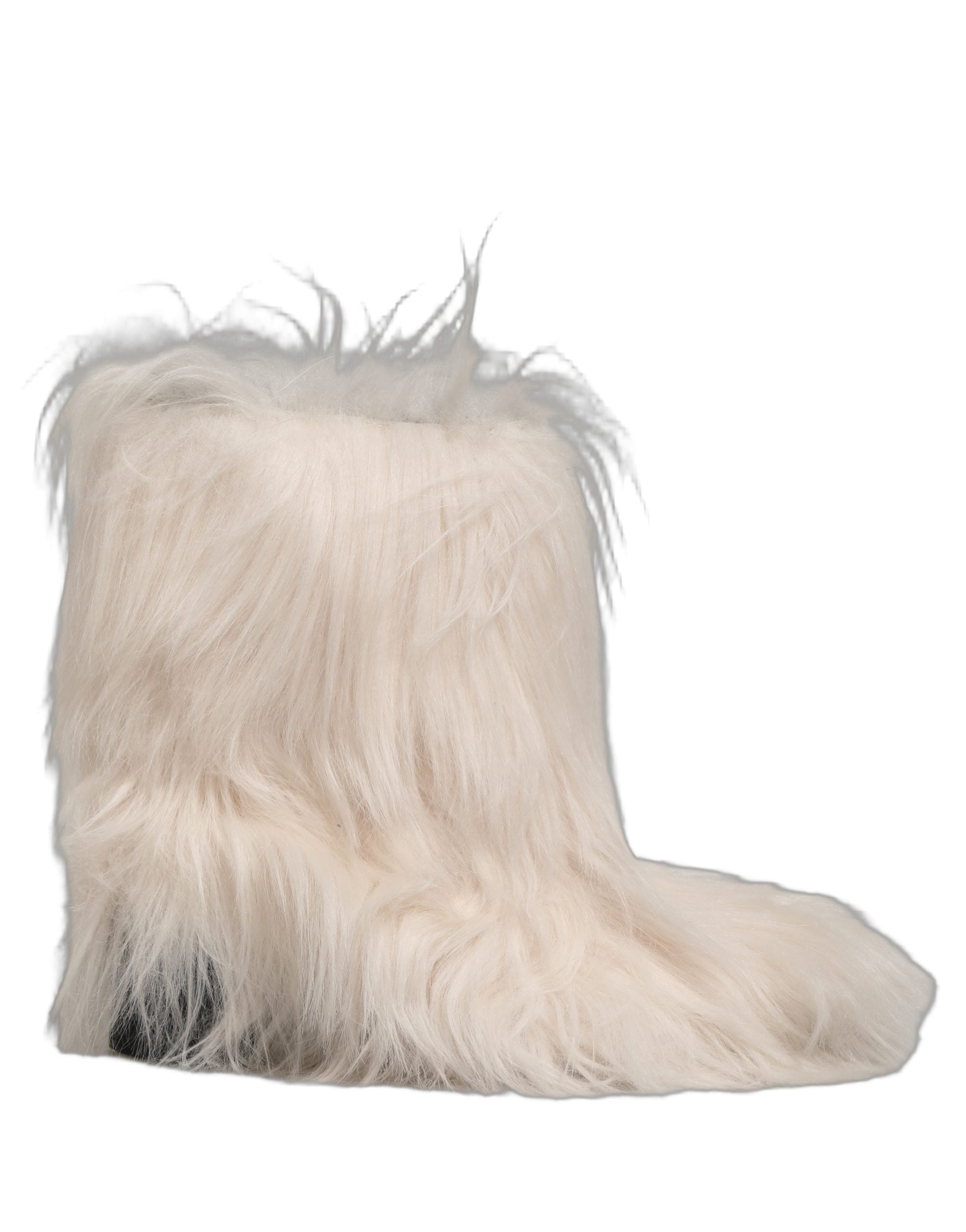 Bottes hommes taille mi-mollet en fourrure synthétique blanche Dolce & Gabbana, style élégant et chaud.