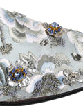 Mocassins pour hommes Dolce & Gabbana blancs avec broderies florales et embellissements, chaussure élégante en cuir.