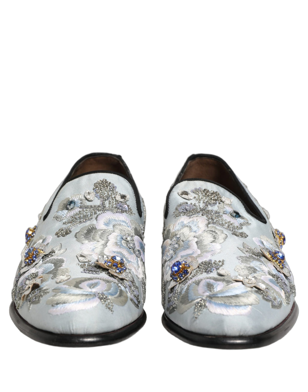 Chaussures loafers pour homme Dolce & Gabbana blanches avec broderies florales et embellissements élégants.