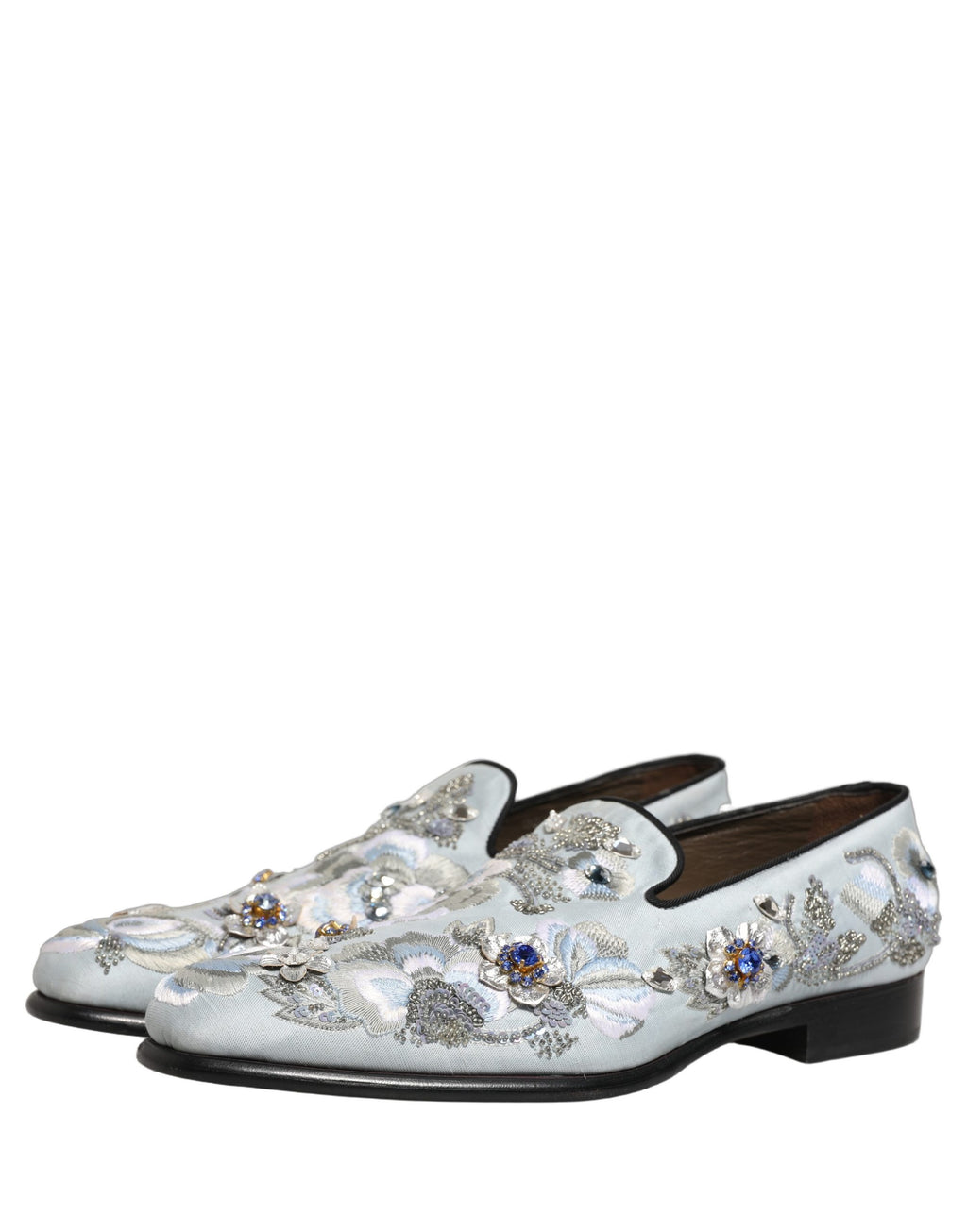 Mocassins pour hommes Dolce & Gabbana blancs avec motifs floraux et embellissements, en cuir élégant.