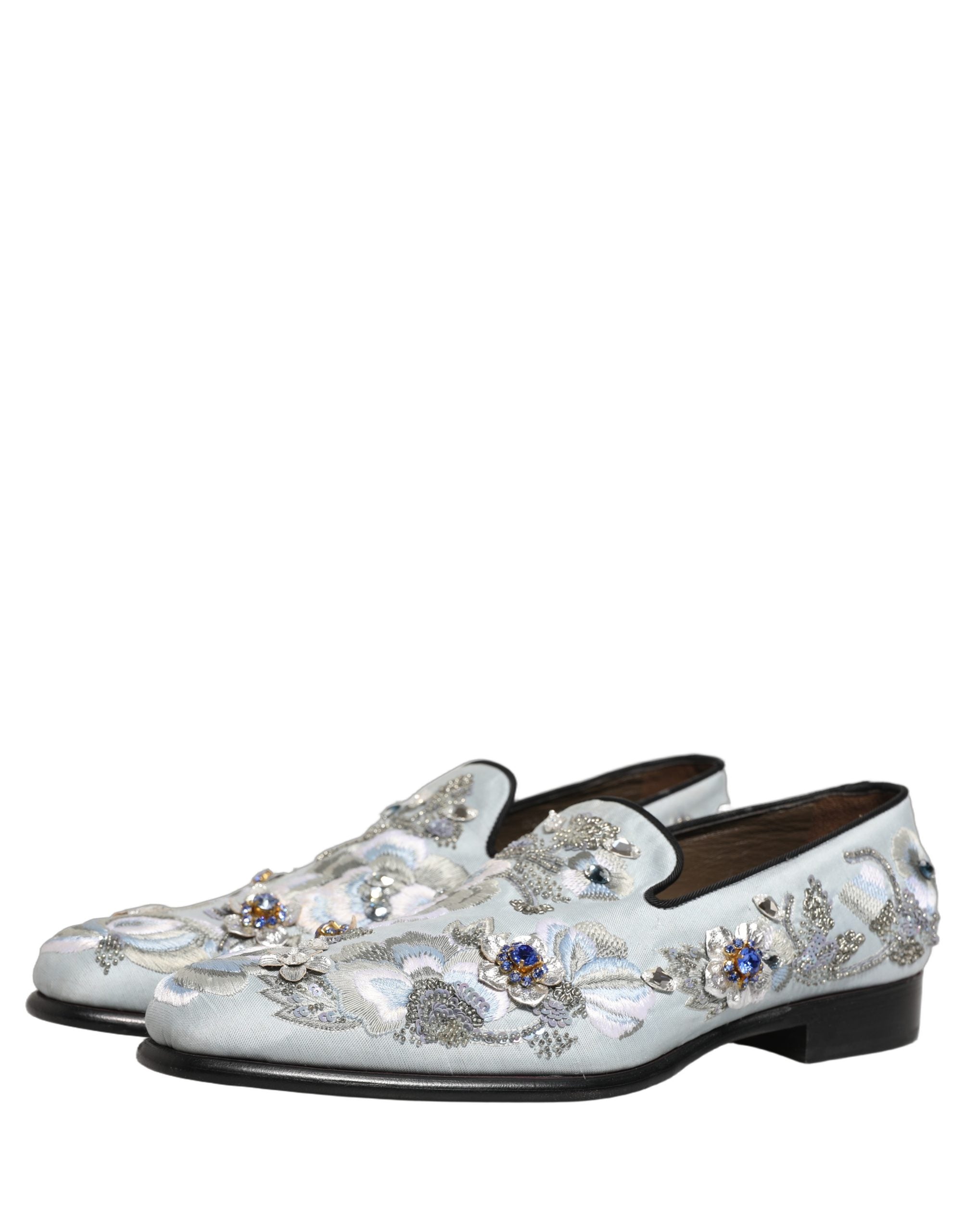 Mocassins pour hommes Dolce & Gabbana blancs avec motifs floraux et embellissements, en cuir élégant.