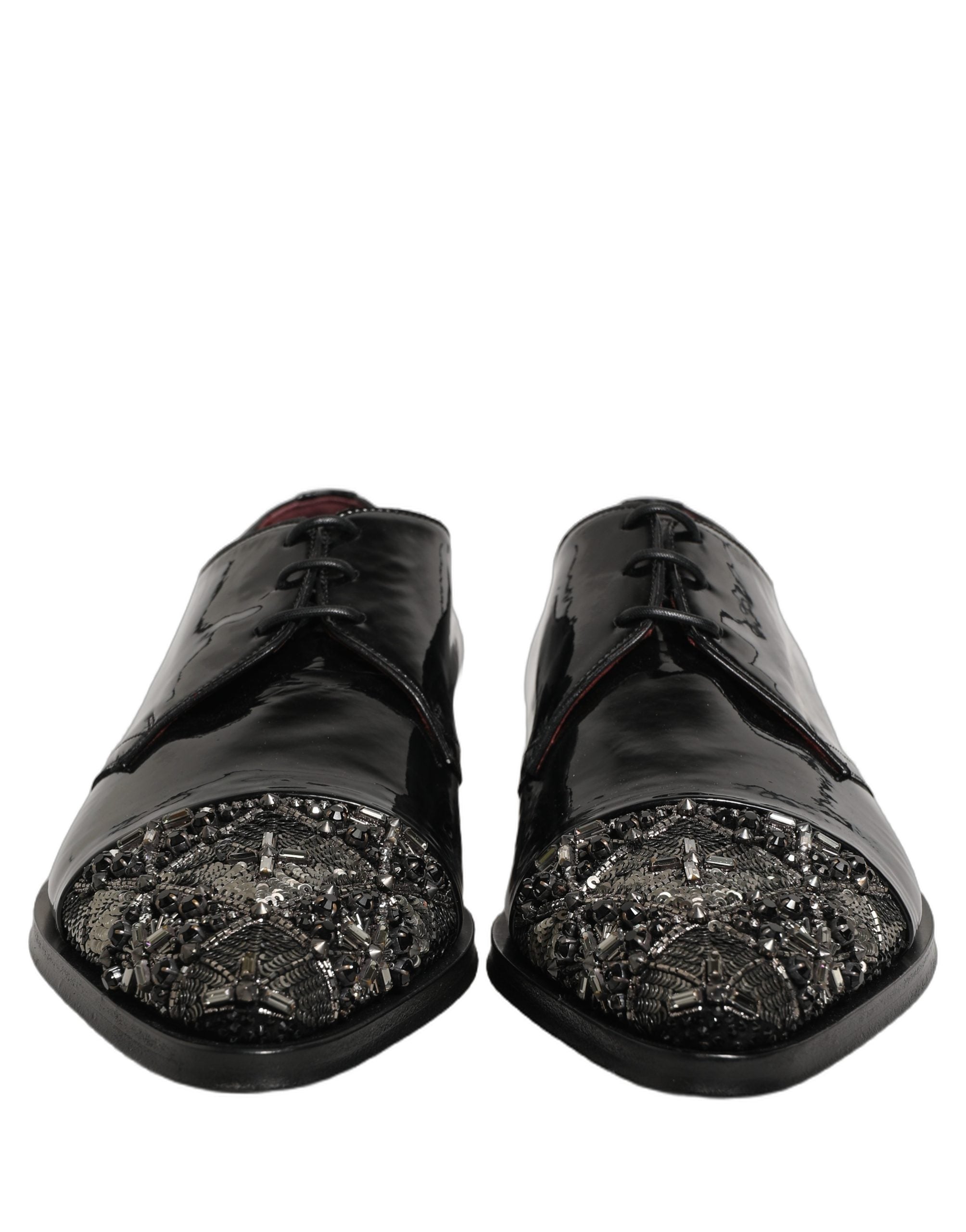 Chaussures formelles Derby Dolce & Gabbana noires ornées de paillettes et de détails brillants, pour une élégance sophistiquée.
