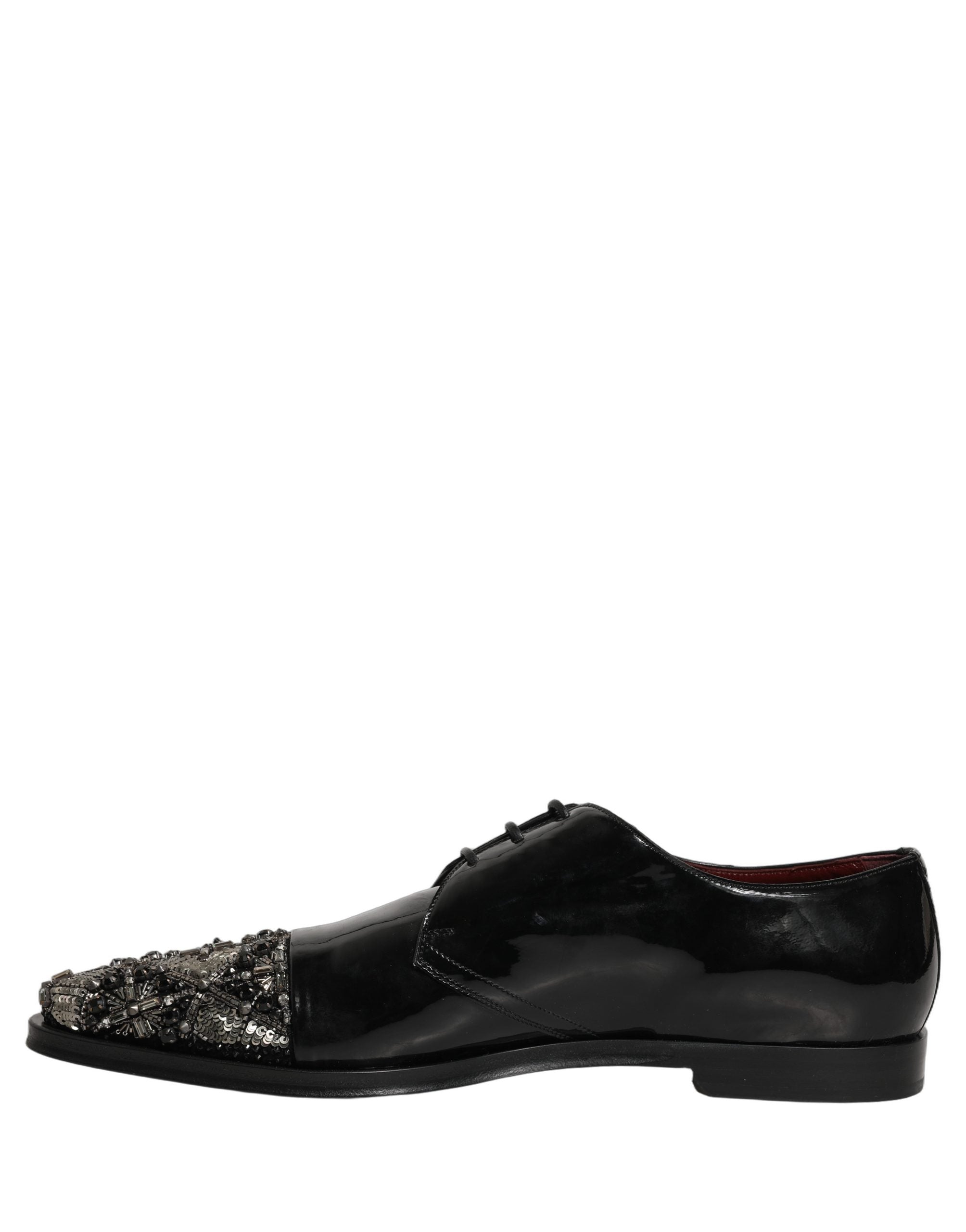 Chaussures derby noires Dolce & Gabbana avec embellissements pour homme, chaussures formelles élégantes et sophistiquées.