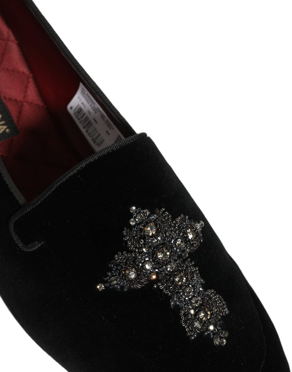 Chaussures mocassins Dolce & Gabbana en daim noir avec embellissements, élégantes et sophistiquées, pour homme ou femme.