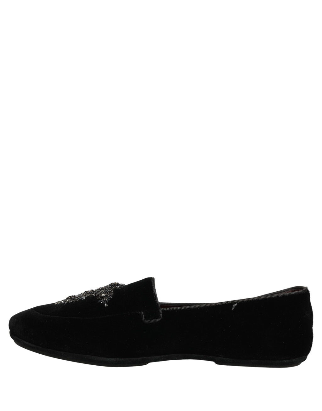 Chaussures Dolce & Gabbana mocassins en daim noir ornés de détails embellis, élégantes et sophistiquées pour femmes.