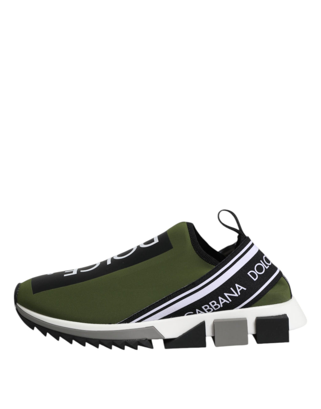 Chaussures sneakers Dolce & Gabbana Sorrento vert et noir sans lacets, style slip-on, vue de face.