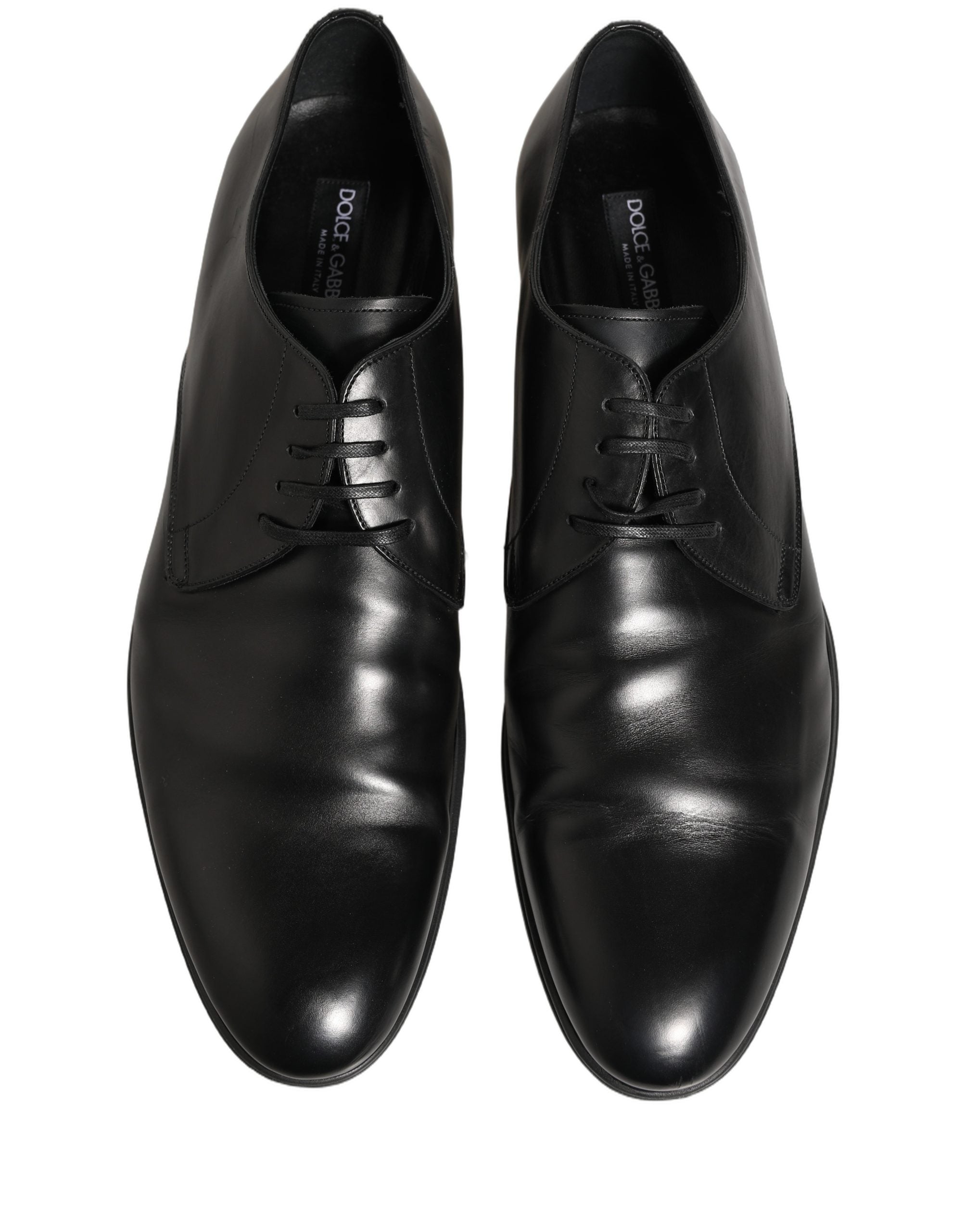 Chaussures derby noires en cuir pour homme de Dolce & Gabbana, chaussures formelles élégantes avec lacets.