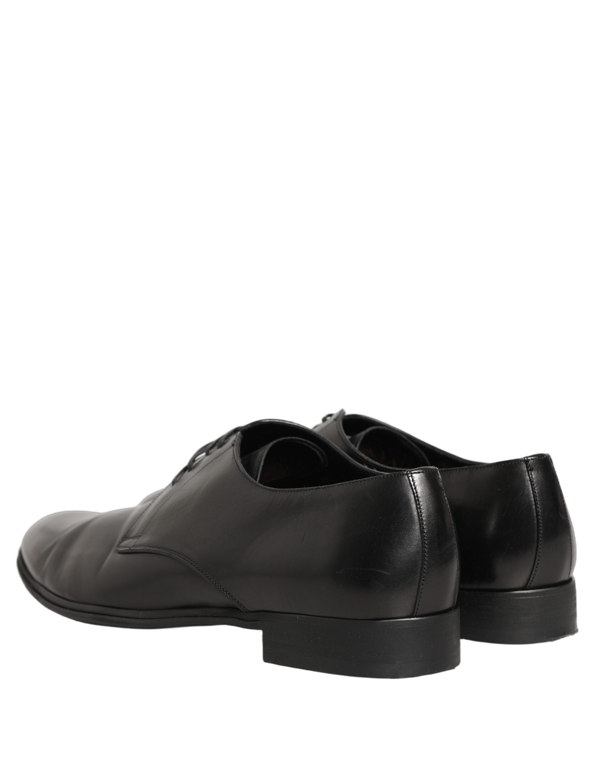Chaussures Derby noires en cuir pour homme de Dolce & Gabbana, chaussures formelles élégantes avec lacets.