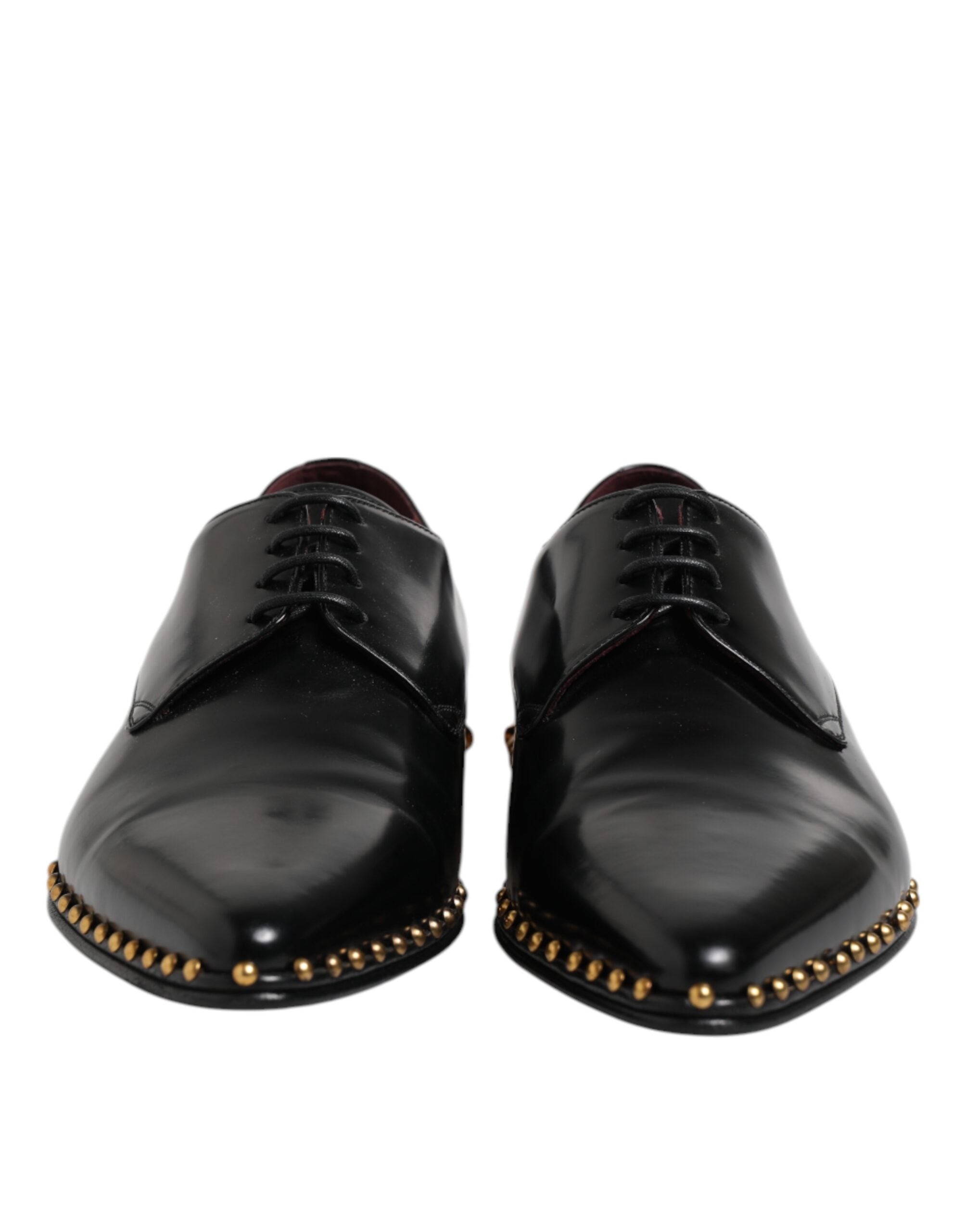 Chaussures derby en cuir noir Dolce & Gabbana pour hommes avec studs, élégantes et sophistiquées.
