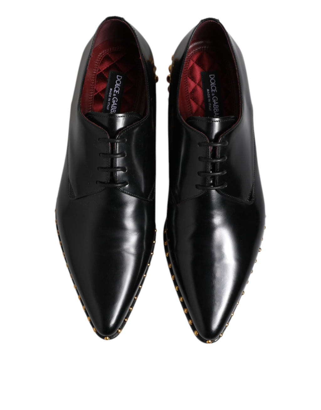 Chaussures derby pour homme Dolce & Gabbana en cuir noir avec clous, style élégant et sophistiqué, chaussures habillées en cuir noir.