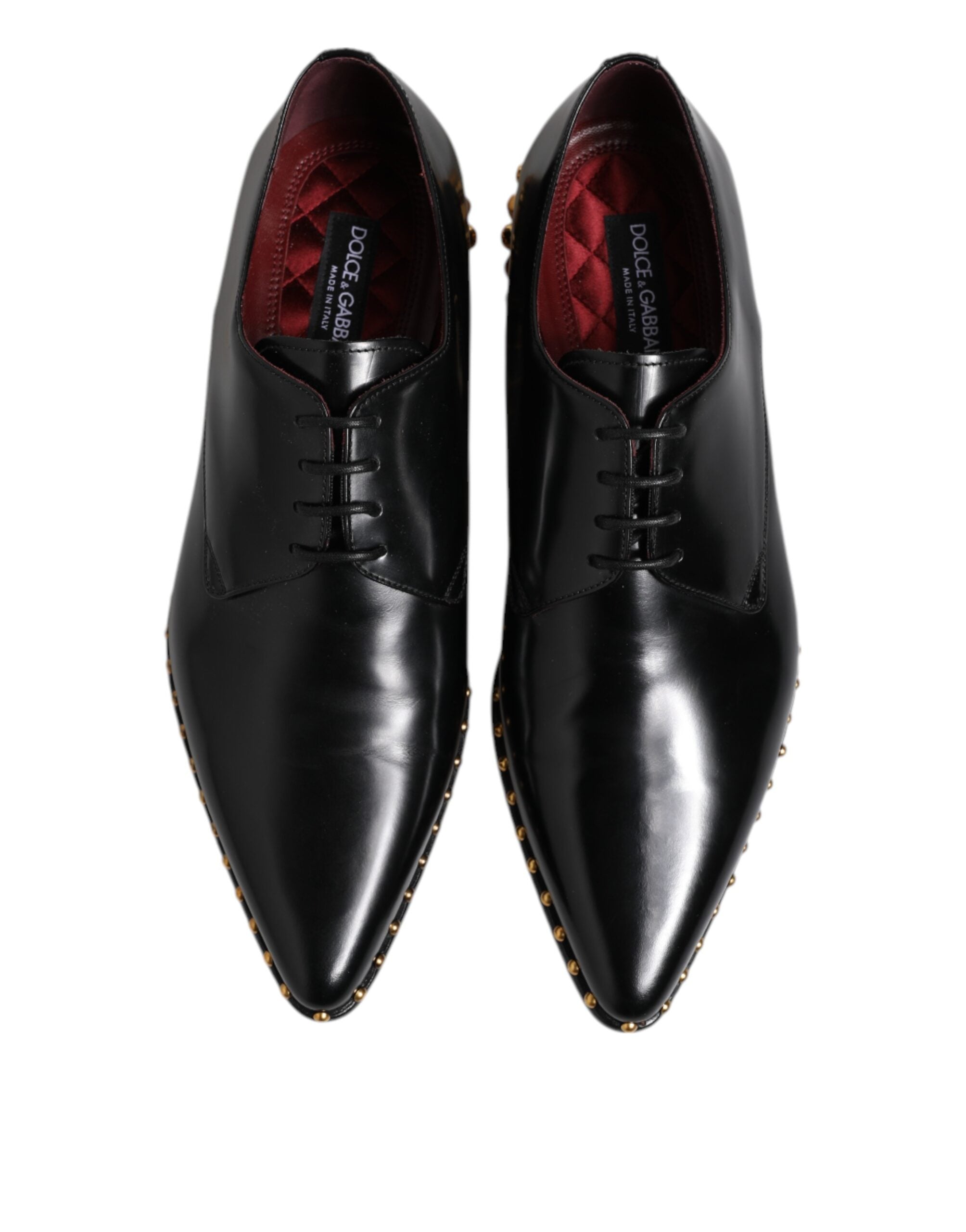 Chaussures derby pour homme Dolce & Gabbana en cuir noir avec clous, style élégant et sophistiqué, chaussures habillées en cuir noir.