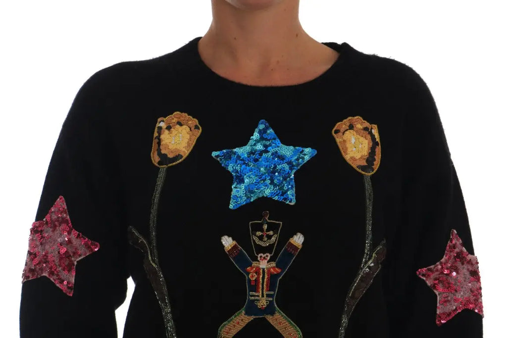Pull noir dolce & gabbana en cachemire avec étoiles pailletées et figurine casse-noisette scintillante