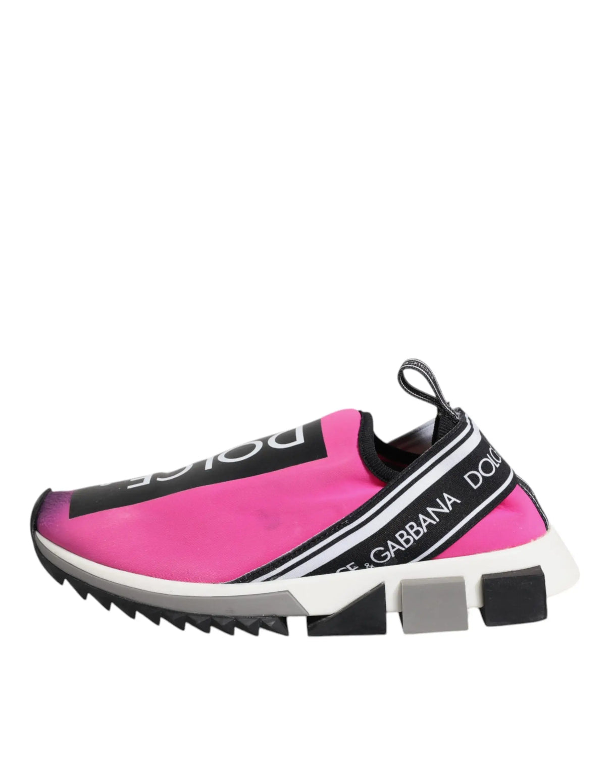 Baskets slip-on dolce & gabbana fuchsia avec bandes noires et blanches et logo pour un style décontracté