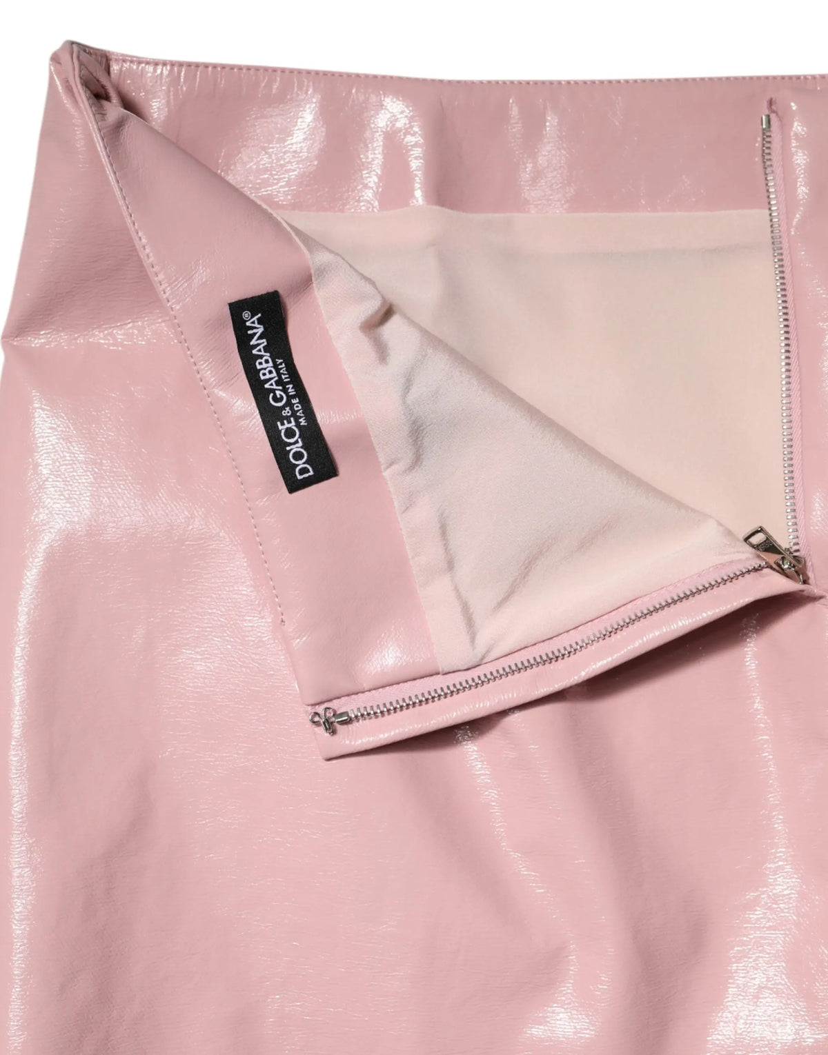 Mini-jupe mi-haute en coton rose brillant dolce gabbana avec étiquette noire et fermetures éclair argentées
