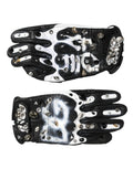 Gants dolce & gabbana noirs et blancs en cuir avec cristaux et design crane vus de dos