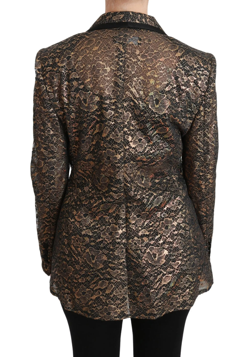 Veste blazer dolce & gabbana noir et or en dentelle avec col en satin lisse et motif floral élégant