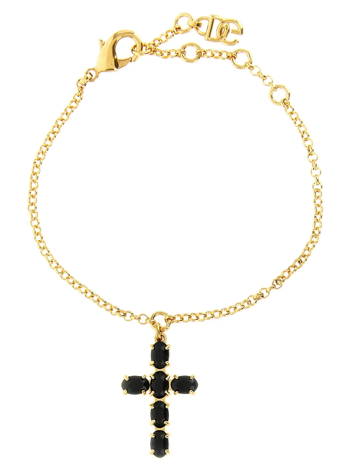 Bracelet dolce & gabbana en laiton doré avec chaîne et pendentif croix orné de pierres noires
