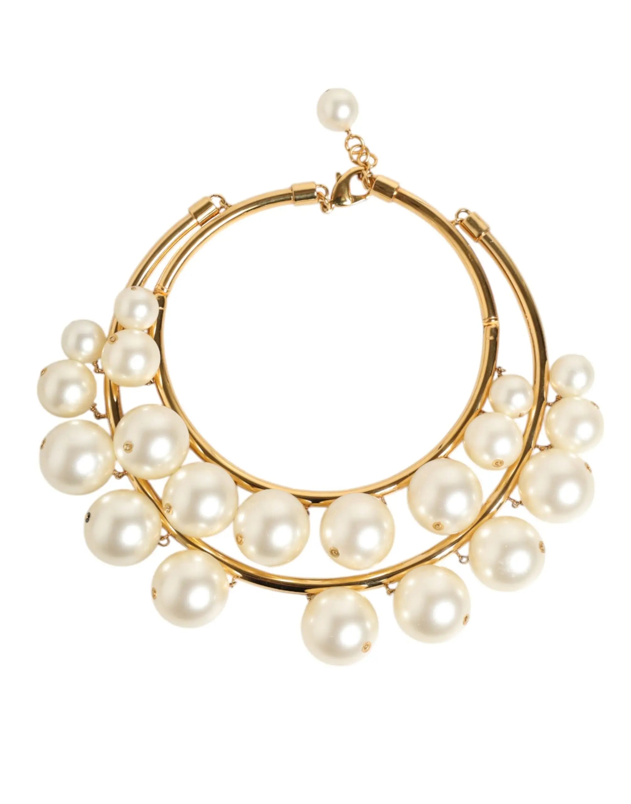 Collier statement dolce & gabbana en laiton doré avec perles blanches et cristaux de luxe