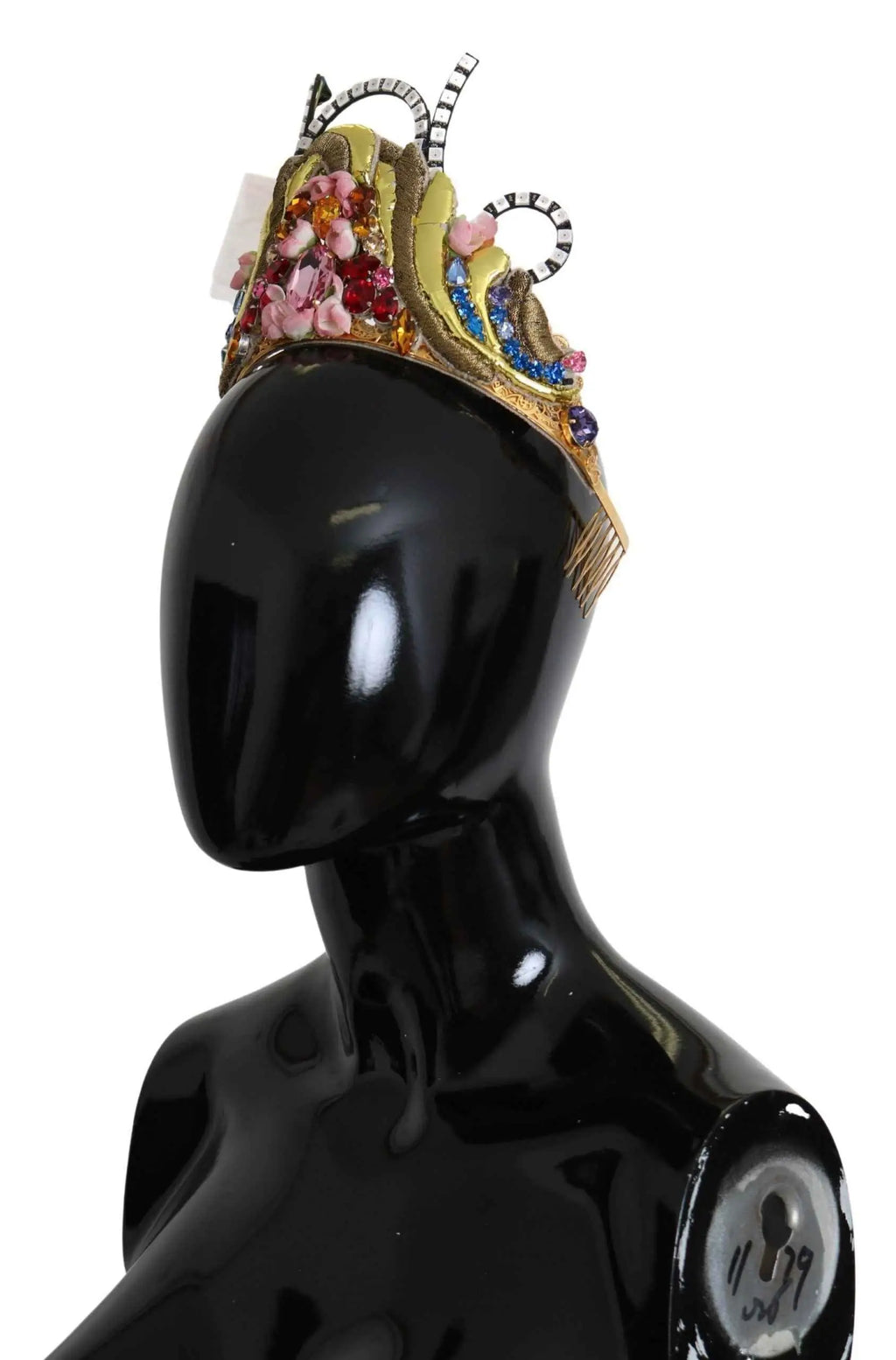 Une couronne diadème dolce & gabbana en laiton doré ornée de cristaux floraux colorés et éclairage led
