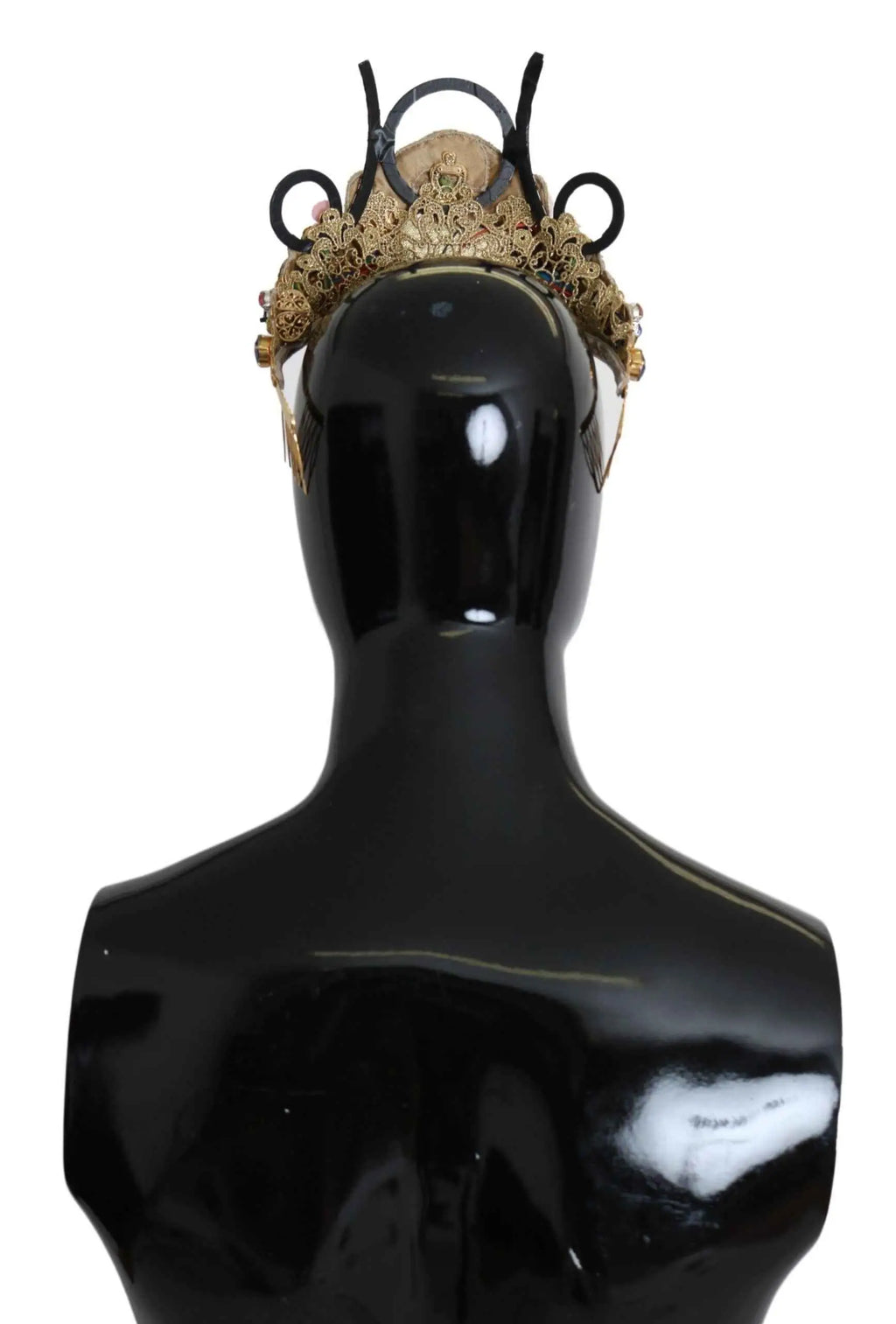 Diadème couronne led en laiton doré dolce & gabbana avec filigrane orné de fleurs et accents noirs circulaires