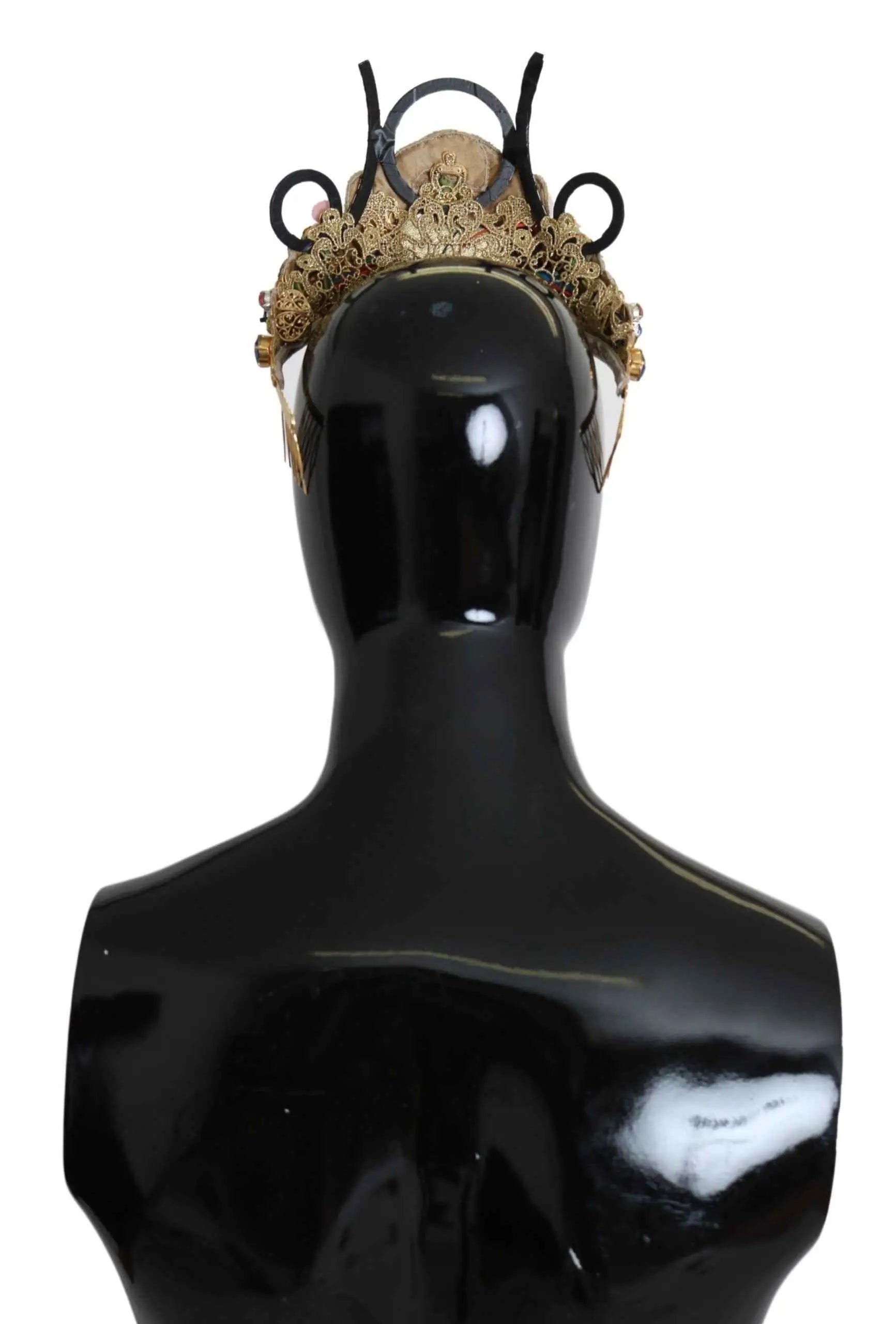 Diadème couronne led en laiton doré dolce & gabbana avec filigrane orné de fleurs et accents noirs circulaires