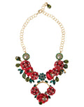 Collier dolce & gabbana en laiton doré avec pendentif cristal rosepetal rouge et chaîne en or avec accents de pierres vertes