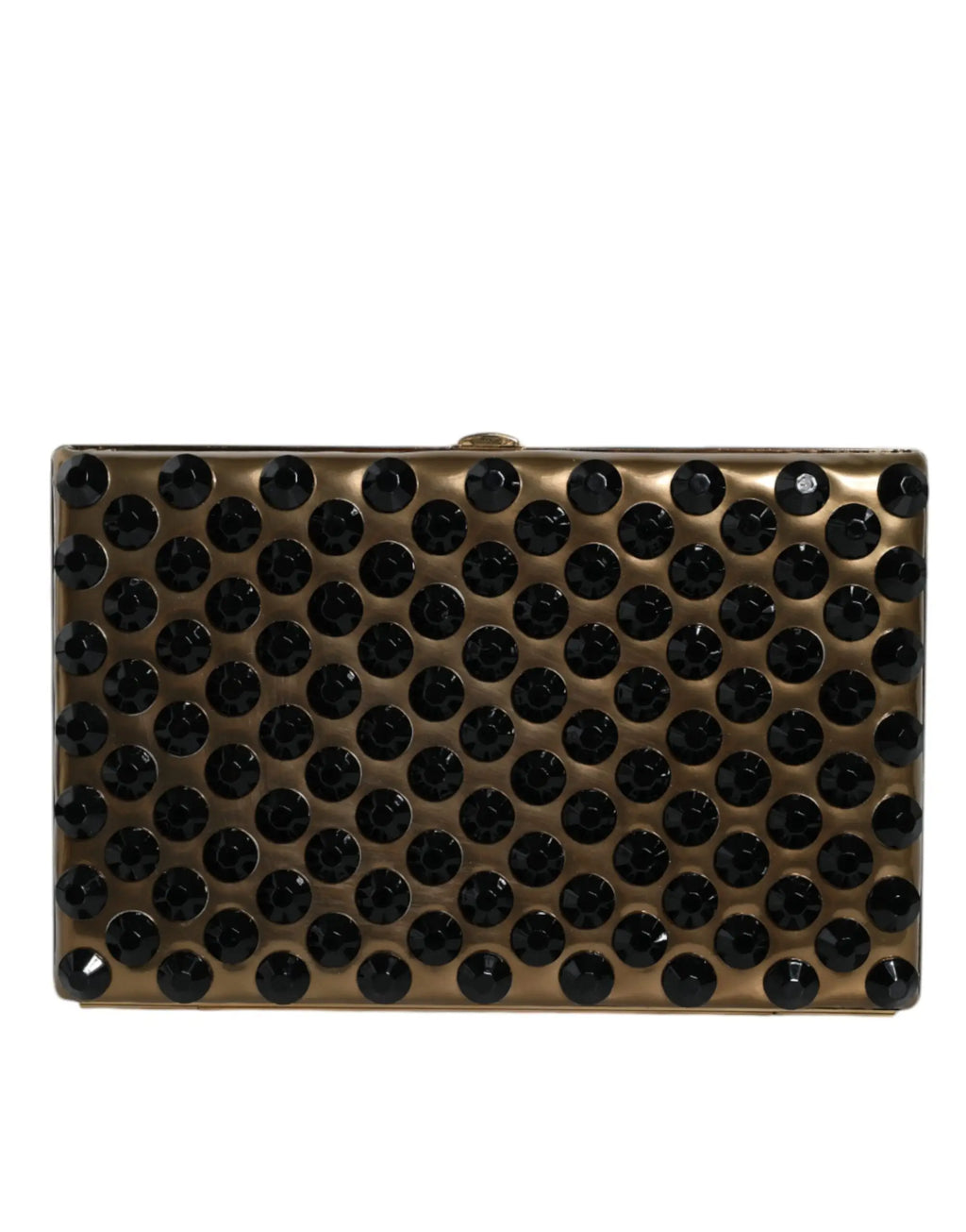 Un sac pochette doré dolce & gabbana avec strass noirs pour soirée féminin en cuir métallique élégant et rectangulaire