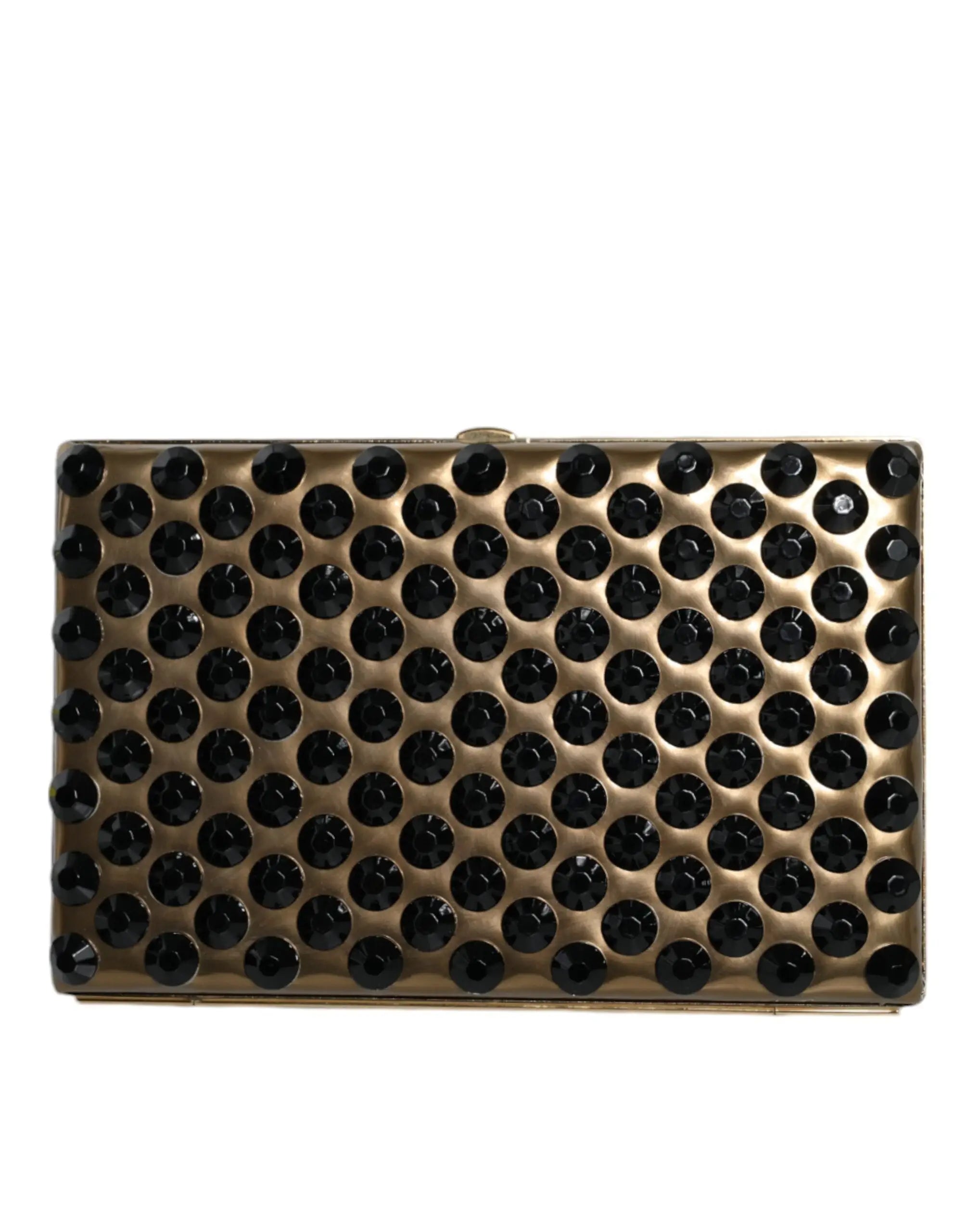 Clutch dorée dolce gabbana avec motif dense de cristaux noirs facettés pour soirée élégante femme