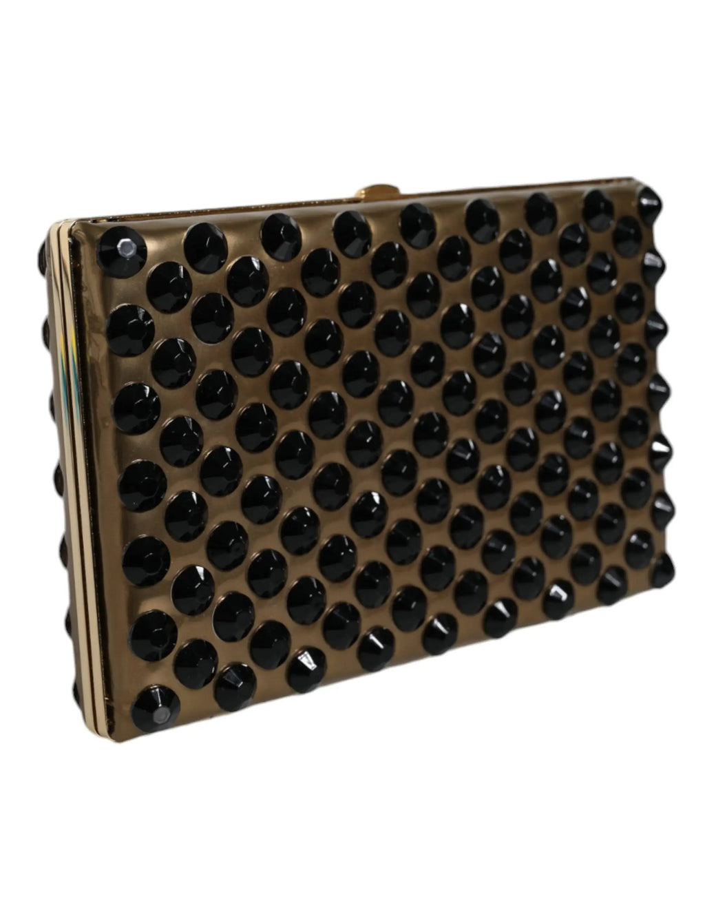 Clutch doré dolce & gabbana orné de studs noirs facettés pour soirée femme en cuir cristal pliable