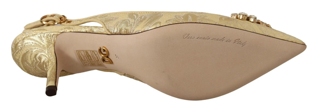 Dolce & gabbana escarpins slingbacks dorés en cristal avec broderie florale et boucle ornée de détails