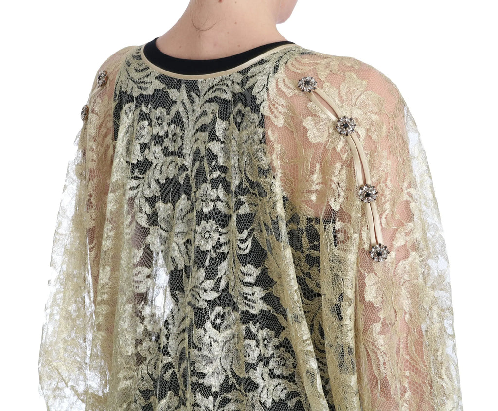 Cape beige en dentelle florale délicate dolce & gabbana avec cristaux scintillants sur les bretelles